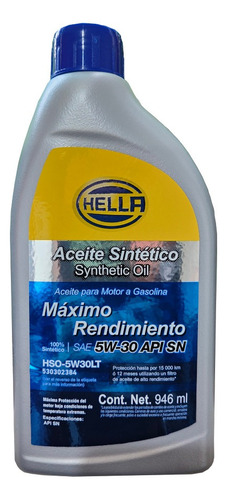 Aceite 5w30 Sintético Api Sn Hella 1 Litro