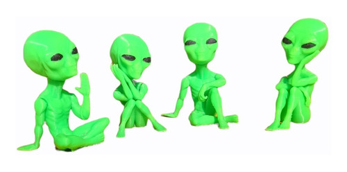 Pack Alien Extraterrestres X 4 Figuras Decorativas 3d Verde