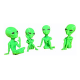 Pack Alien Extraterrestres X 4 Figuras Decorativas 3d Verde