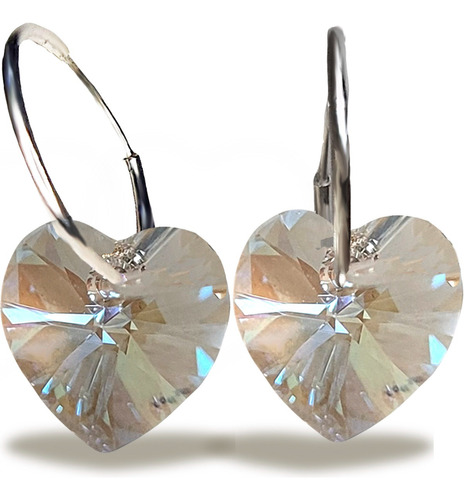 Aros Argollas Con Dije Cristal Corazón 10mm Plata 925 