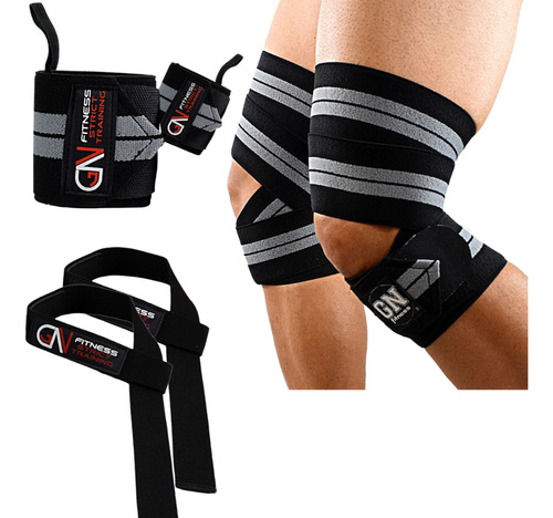 Vendas De Rodilla Knee Wraps + Muñequeras+ Straps Gratis Gym