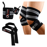 Vendas De Rodilla Knee Wraps + Muñequeras+ Straps Gratis Gym