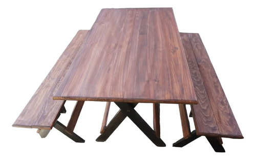 Mesa Plegable 140x80cm Y Bancas De Madera Set Casa De Campo