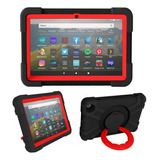 Negro Y Rojo Para Amazon Kindle Fire Hd8 (2020) Pc Y Silicon