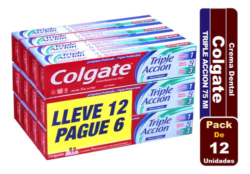 Pasta Dental Colgate Triple Acción 75g Pack X12 Unidades