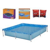 Kit Piscina Quadrada 1500litros+ Capa, Forro E Boia De Braço