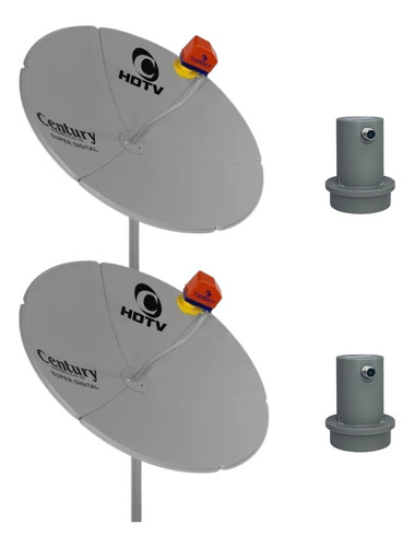 Kit 2 Antena Digital Chapa 1,50m C/ Lnbf Ku Simples Century