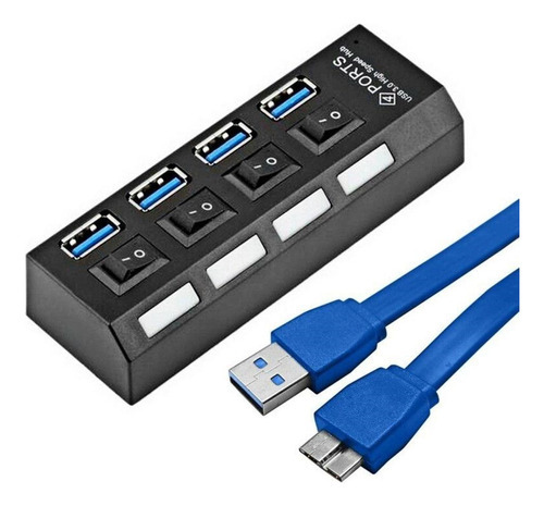 Hub Md9 4 Portas Usb 3.0 C/ Interruptor De Energia Cabo 7873