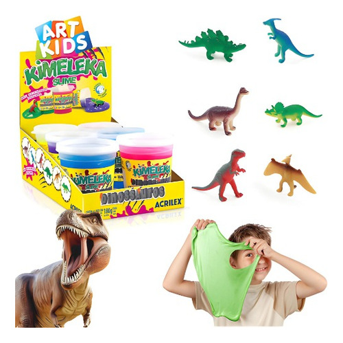 Kit 6 Slime Cores E Dinossauros Diversos 180g Kimeleka