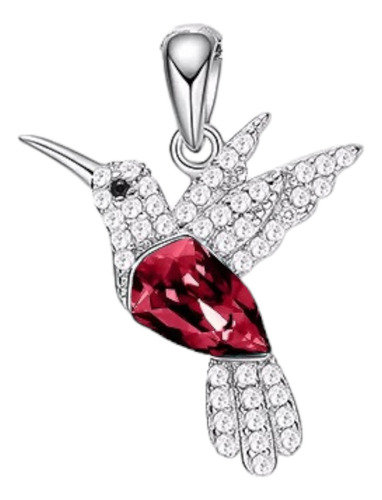 Collar Colgante Colibri Plata 925  Cristal Rojo