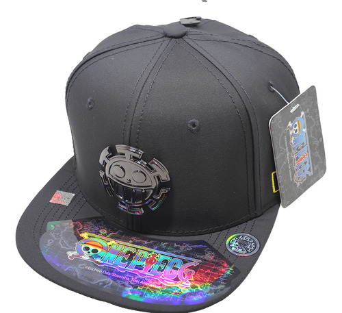 Gorra Plana  One Piece Law Placa Metálica Cromada Negra 13