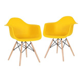 2 Cadeiras Polrona Eames Wood Daw Com Braços Jantar Cores Estrutura Da Cadeira Amarelo
