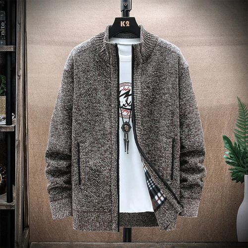 Suéter Masculino, Lã De Inverno, Casaco Quente Com Zíper