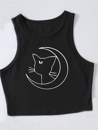 Top Sailor Moon Gato Luna Crop Remera Corta Dark Aesthetic