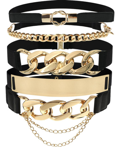 Conehoy 5 Cinturones De Metal Dorado Para Mujer, Cinturón De
