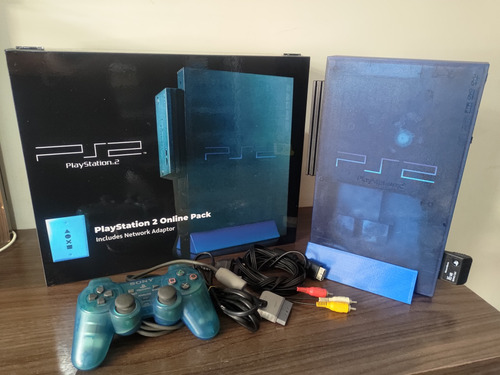 Playstation 2 Fat Ocean Blue Completo Kit Caixa Controle