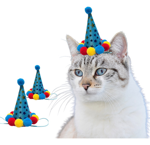 Chapéu Aniversário Cachorro Gato Roupa Azul Pet C/ Elástico