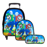 Kit Mochila Masculina Escolar Juvenil Rodinha Super Mario