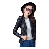 Chaqueta Blazer De Cuero Slim Short Cremallera Mujer [u]