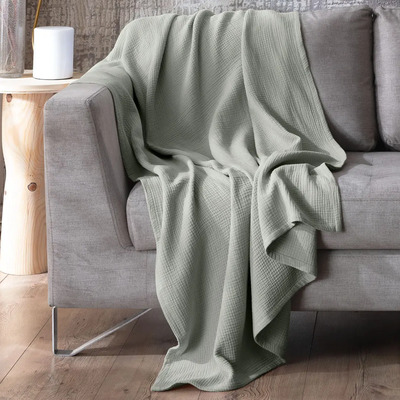 Manta Muselina 100% Algodón Frazada Esquimal Ideal Para Cama, Sofá Y Decoración ( Verde )