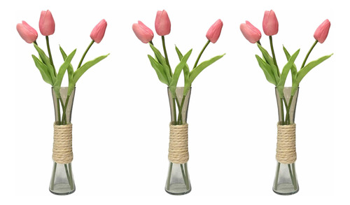 Floreros Para Decoración + Tulipanes Incluidos 3 Pack
