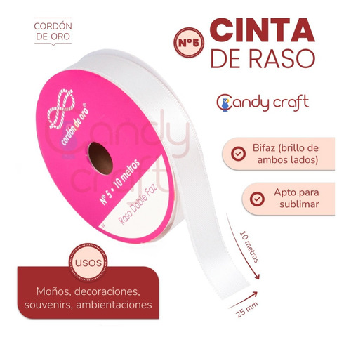 Cinta De Raso N5 - 2,5cm - Cordon De Oro X 10 Metros - Stock