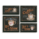 Kit 4 Quadros Decor Café Coffee Frases Cozinha Copa Vintage