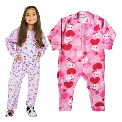 Kit C/ 2 Pijama Infantil Macacão Frio Menina Longo 001940-2