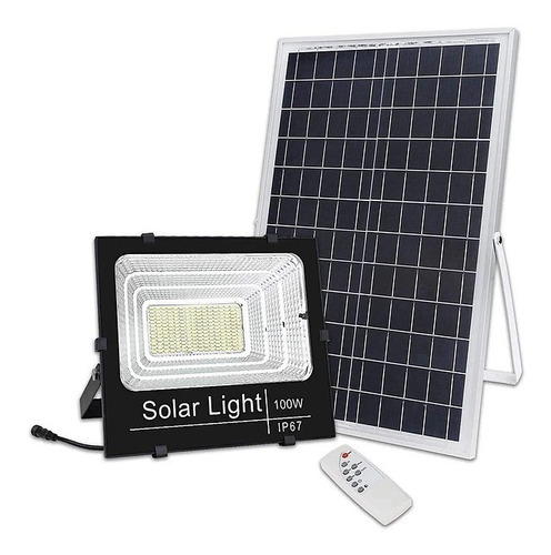 Foco Led 100w Ip166 + Control Remoto + Panel Solar