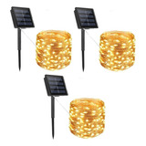 Pack X 3 Luz Guirnalda Solar Alambre 300 Led / Luz Cálida 