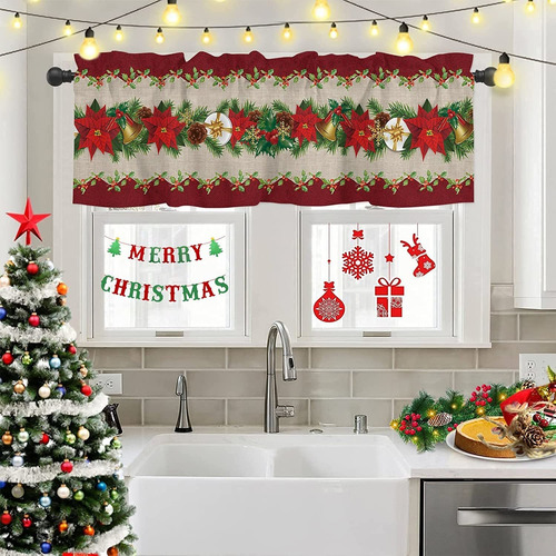 Cortinas Navideñas Con Cenefa Para Ventana De Cocina, ...