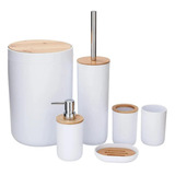 Kit Banheiro Lavabo Conjunto Completo Lixeira 6 Peças Bambu 