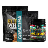 Kit:elite Whey 80% 1kg+creatina 600g+prétreino Evolution300g