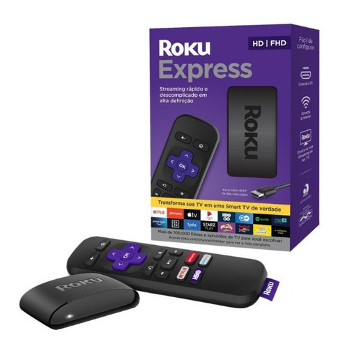 Roku Express Streaming Player Full Hd Controle E Cabo Hdmi