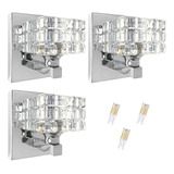 3 Arandela De Cristal K9 Metal Cromado Espelhado Bet38 + Led