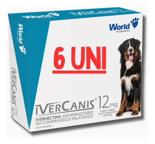 Remedio Canino Para Carrapato 6 Und 12mg Ivercanis Até 60kg