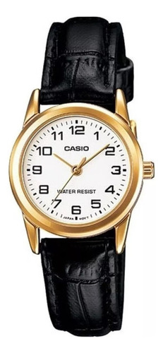Relógio Casio Feminino Dourado Preto Ltp-v001gl-7budf