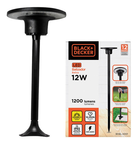 Balizador Led Jardim Black + Decker 12w 1200lm 3000k Ip65