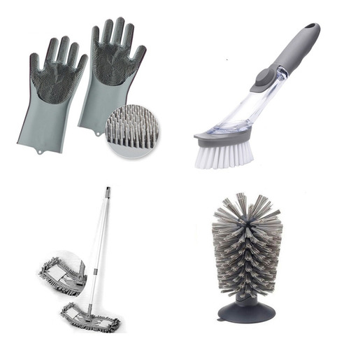 Combo Mopa Lampazo Plana Flex, Guantes Y Set Cocina Cepillos