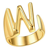 Anillo De C Ctel Con Letra Inicial  Baño De Oro De 18 Qui