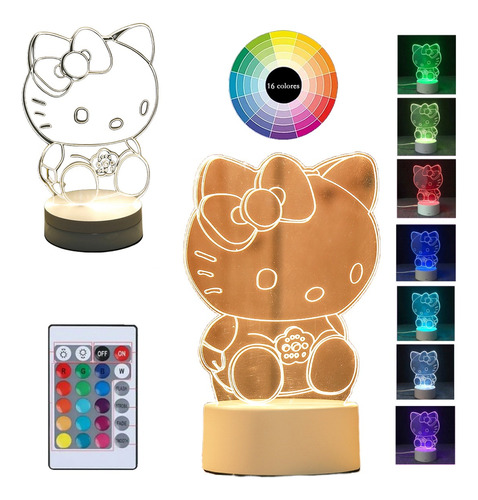 Lámpara Acrílico 3d Luz De Colores Nocturna Hello Kitty