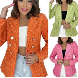 Blazer Casaco Feminino Moda Outono Inverno Xadrez