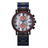 Bobo Bird T631, Correa De Reloj Para Hombre, Color Rojo, Madera Y Acero Inoxidable, Color De Fondo Ébano, Color Jaspeado