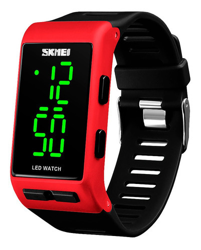 Reloj Unisex Skmei 1364 Sumergible Digital Alarma Led Watch Color De La Malla Rojo Color Del Fondo Negro