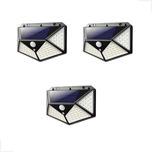 Kit 3 Luminária Solar 100 Led Sensor Presença Parede Externa