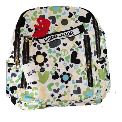 Mini Mochila Blanca Floral Universitaria Con Kit De Regalo Blanco Rayas