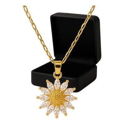 Collar De Girasol Para Mujer Chapado En Oro De 18k Colgante Con Cadena Regalo Con Chapa De Oro Y Piedras De Zirconia Brillante | MercadoLibre