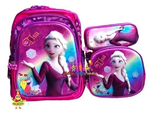 Kit De Mochila 3d Lonchera Y Lapicera, Varios Personajes Combo Primaria 3 Pz Mochilas Económicas Escolares Niña O Niño