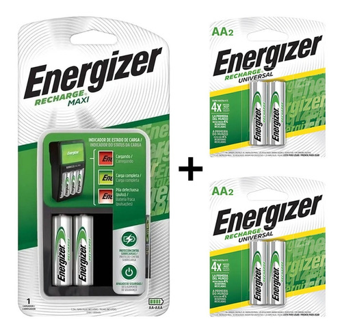 Combo Cargador Energizer Maxi + 6 X Pilas Recargables Aa 