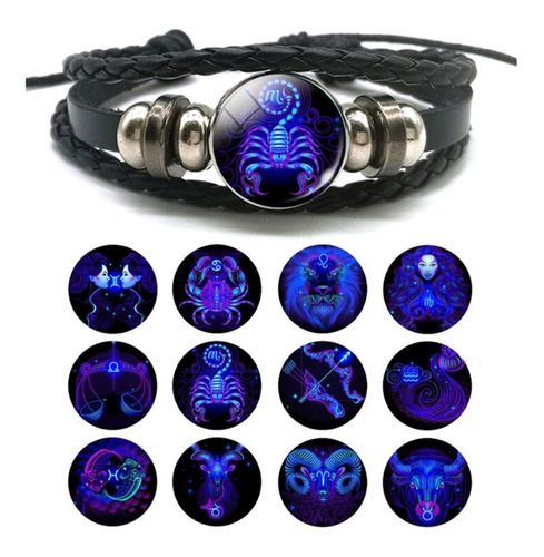 Pulsera Manilla Brazalete Cuero Signos Zodiaco Hombre Mujer